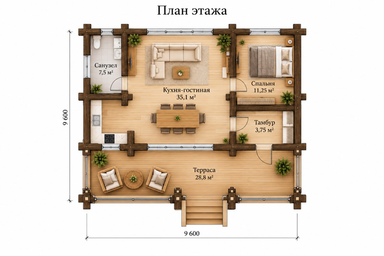 Поэтажная планировка Дом из клееного бруса №5